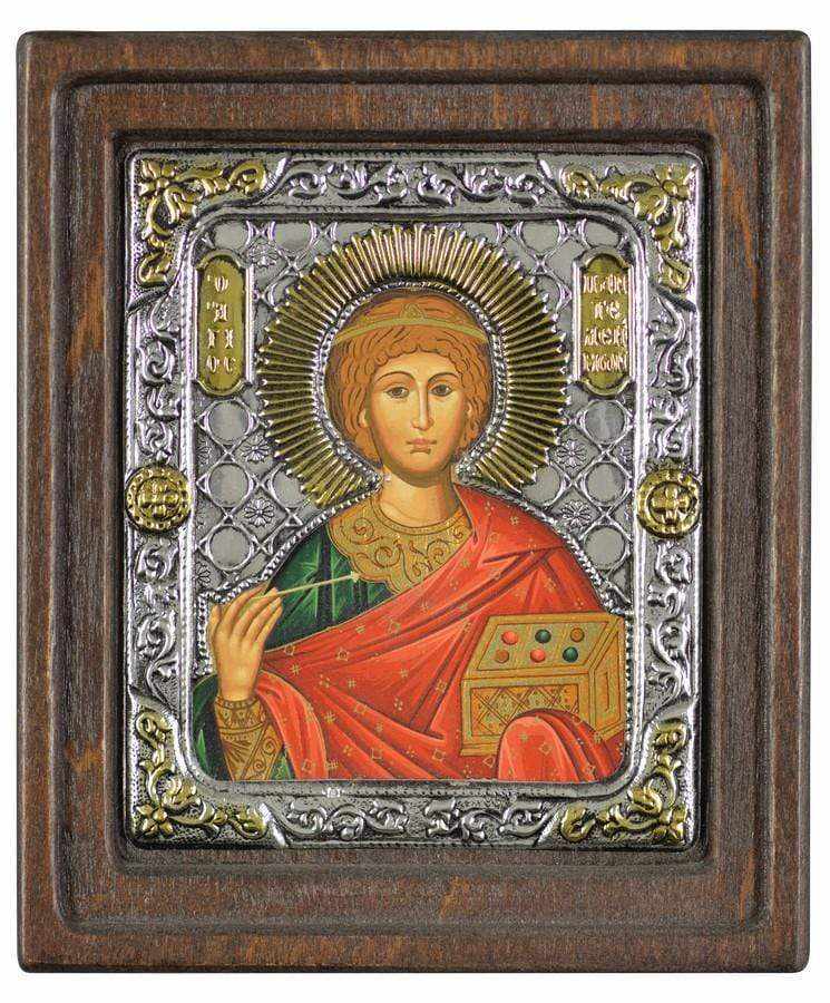 Saint Panteleimons - Silver image on wood, locally gold plated - Mount Athos — additional product image 4 from Christianity Art