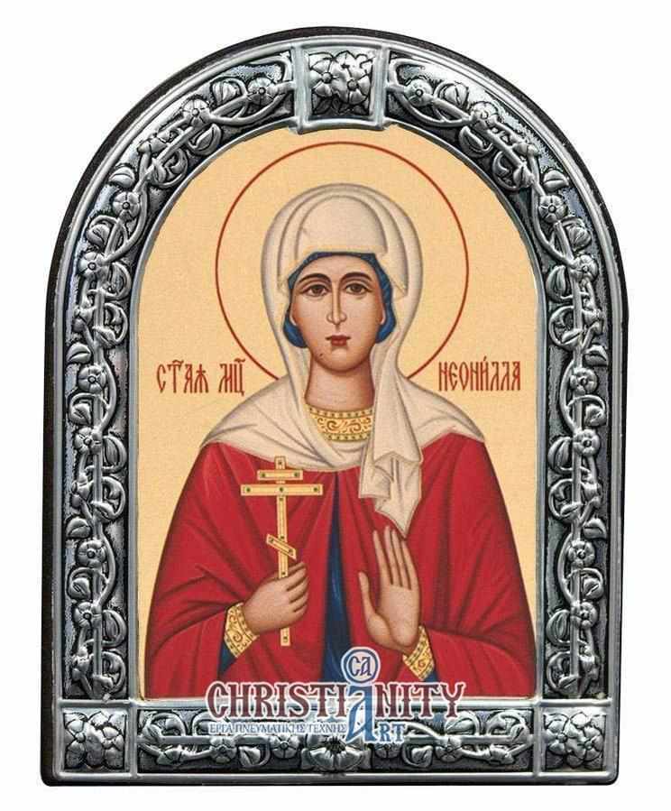 Saint Neonilla - Image in wood with an indelible metal frame - Mount Athos