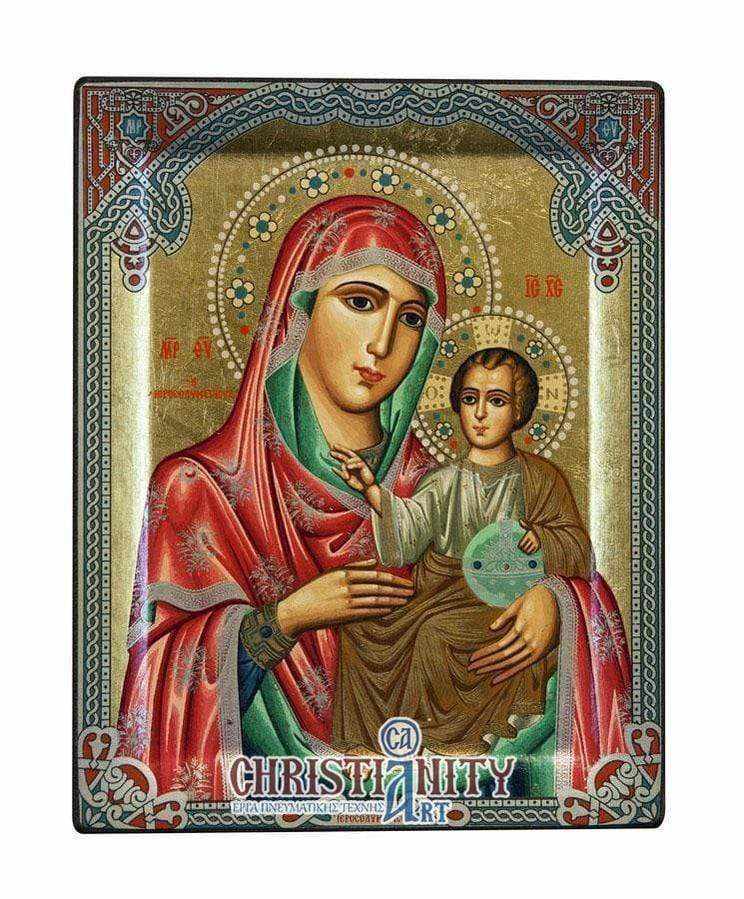 Virgin Mary Jerusalem - Engraved wooden image on canvas with golden background - Mount Athos