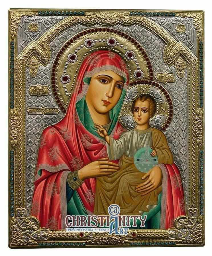 Virgin Mary Jerusalem - Silver image in wood, locally gilded - Mount Athos — additional product image 2 from Christianity Art