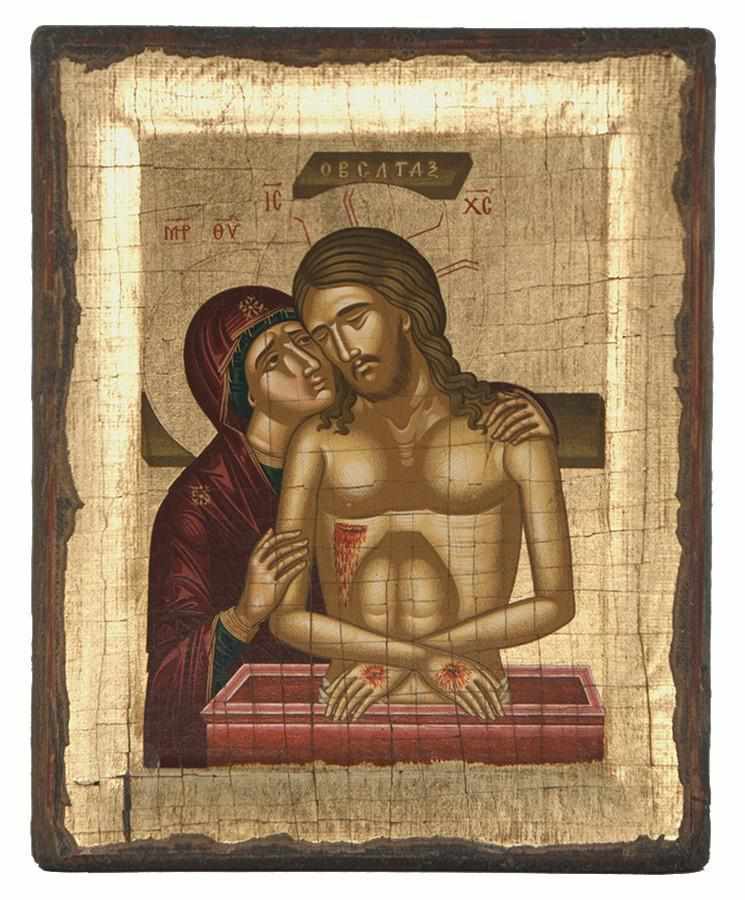 The Accra Humiliation - Engraved wooden aged image on canvas with golden background - Mount Athos — additional product image 5 from Christianity Art