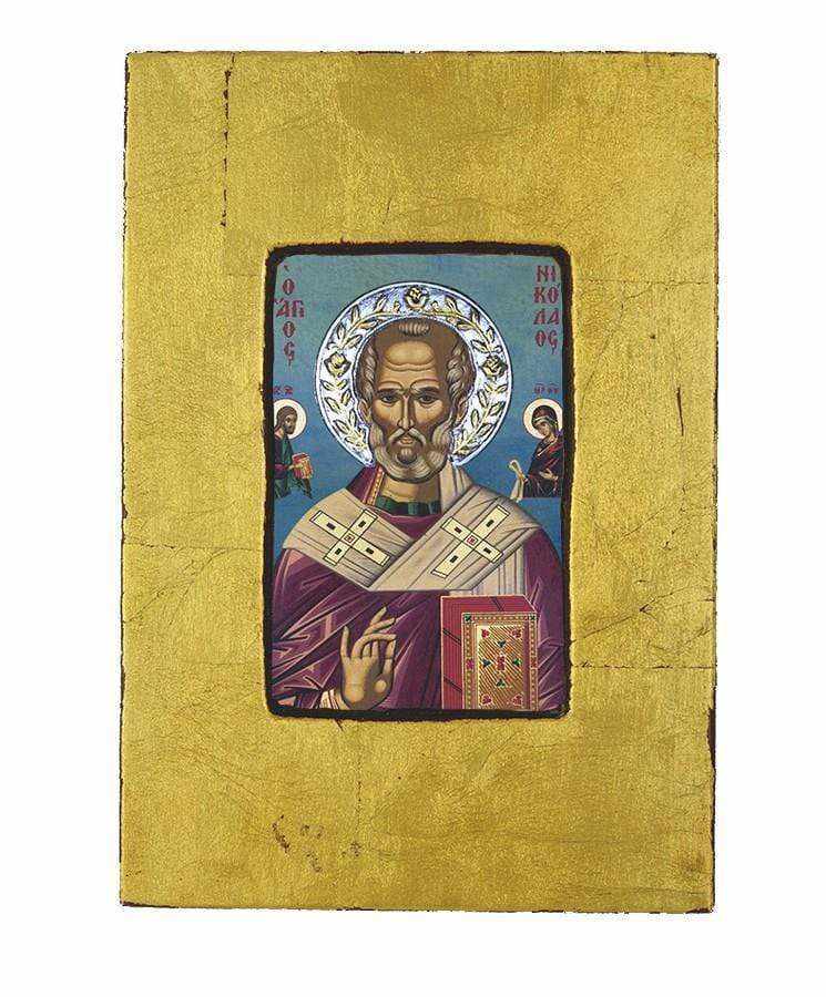 Saint Nikolaos - Aged wooden icon with a silver halo locally gilded - Mount Athos — additional product image 8 from Christianity Art