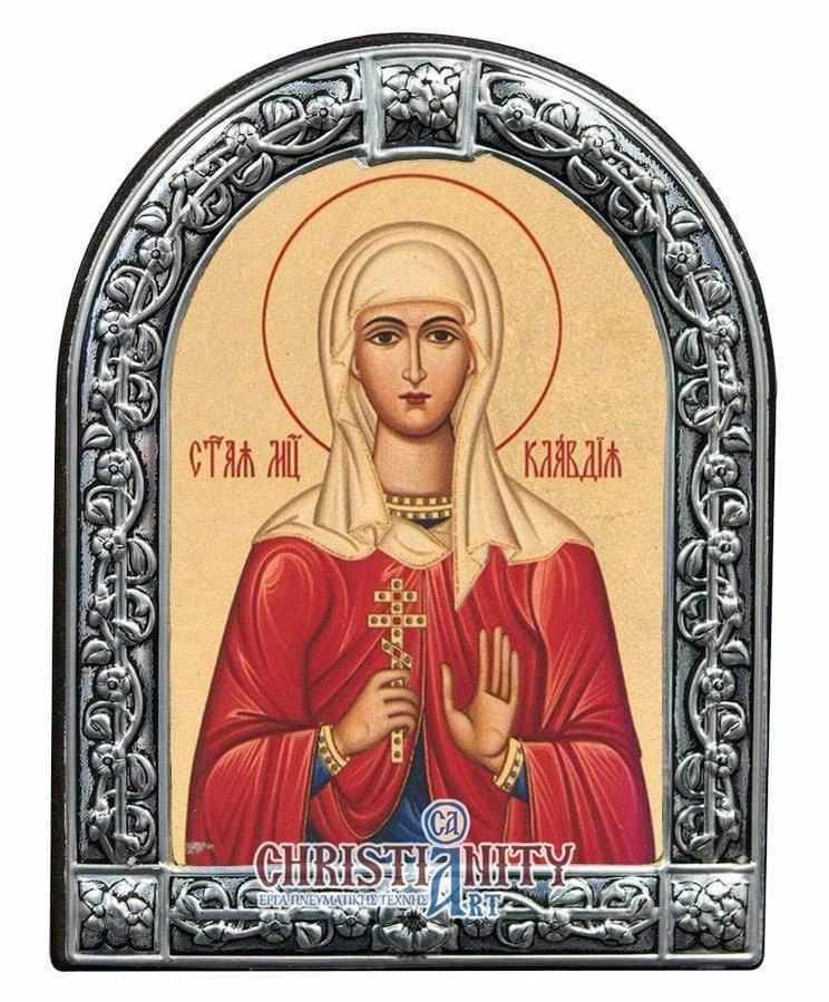 Saint Claudia - Image in wood with an indelible metal frame - Mount Athos