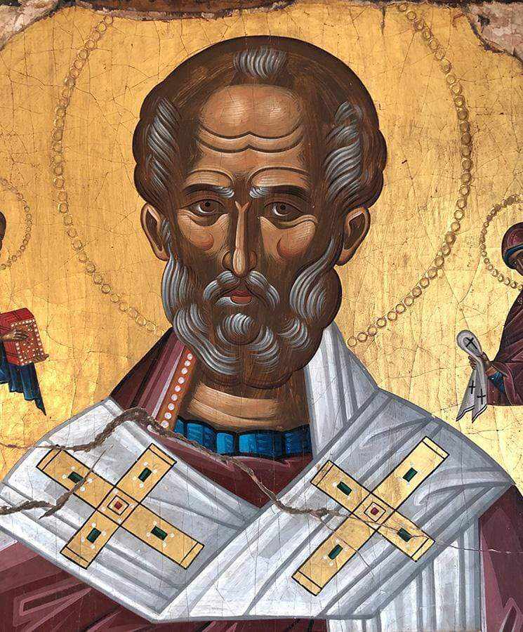 Saint Nikolaos - 100% handmade wooden image on canvas with golden background - Mount Athos — additional product image 6 from Christianity Art