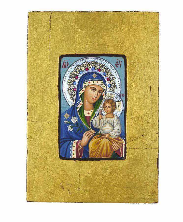 Virgin Mary of Lilies - Old wooden image with silver halo locally gold plated - Mount Athos — additional product image 10 from Christianity Art