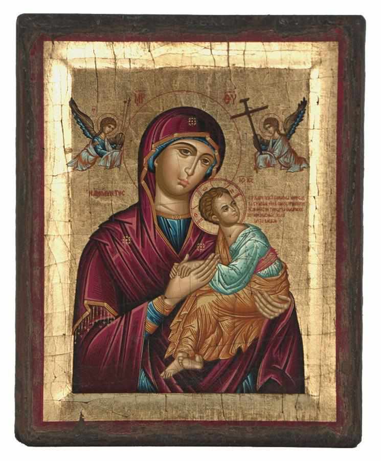 Virgin Mary of Passion - Engraved wooden aged image on canvas with golden background - Mount Athos — additional product image 5 from Christianity Art