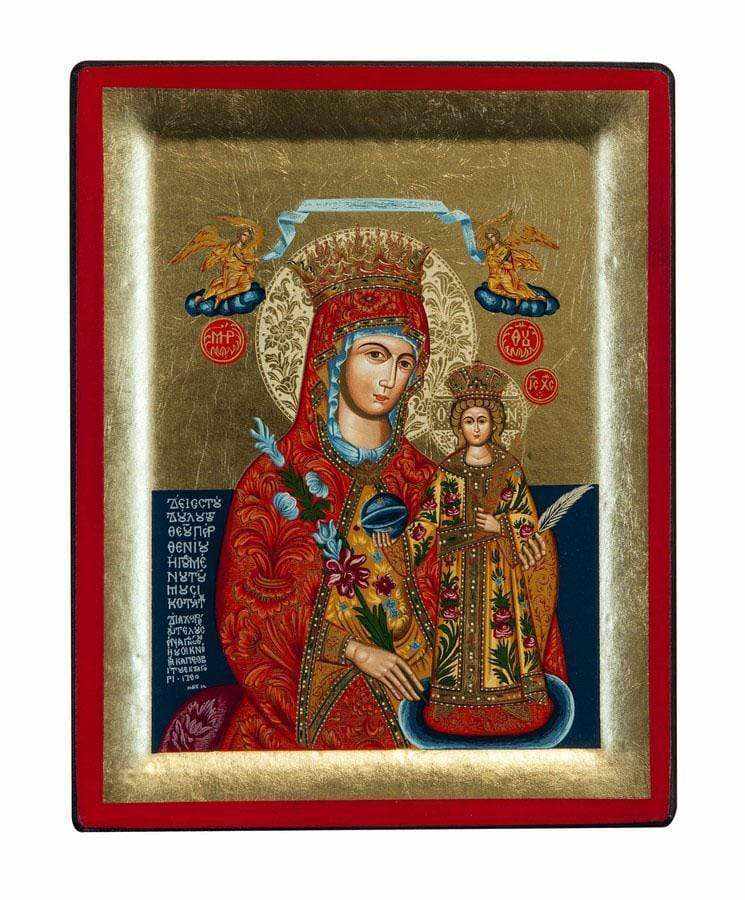 Virgin Mary of Rhodes - Engraved wooden image on canvas with golden background - Mount Athos — additional product image 7 from Christianity Art
