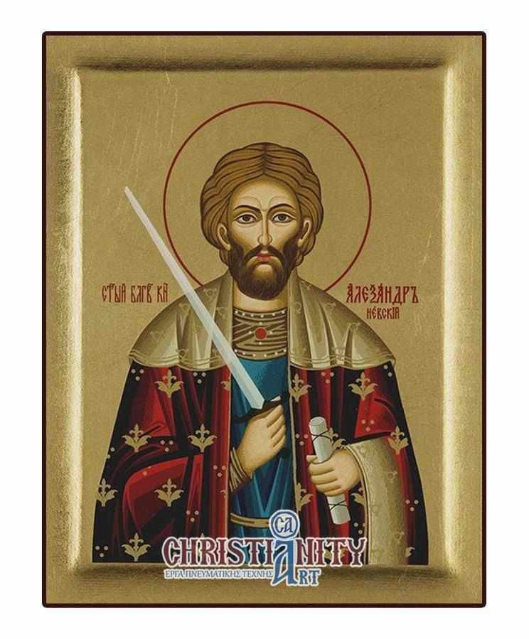 Saint Alexander - Excavated wooden image on canvas with gold background - Mount Athos
