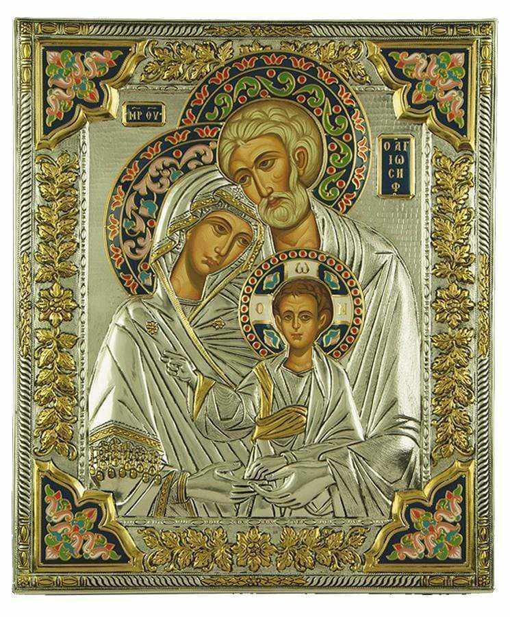The Holy Family - Silver icon on wood, locally gilded and decorated with enamel - Mount Athos — additional product image 4 from Christianity Art