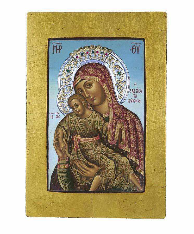 Virgin Mary Theotokos Eleousa - Old wooden icon with silver halo locally gold plated - Mount Athos — additional product image 8 from Christianity Art