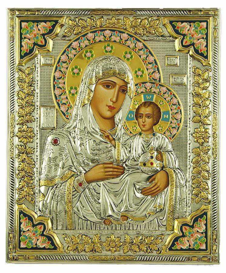 Virgin Jerusalem - Silver image on wood, locally gilded and decorated with enamel - Mount Athos — additional product image 4 from Christianity Art