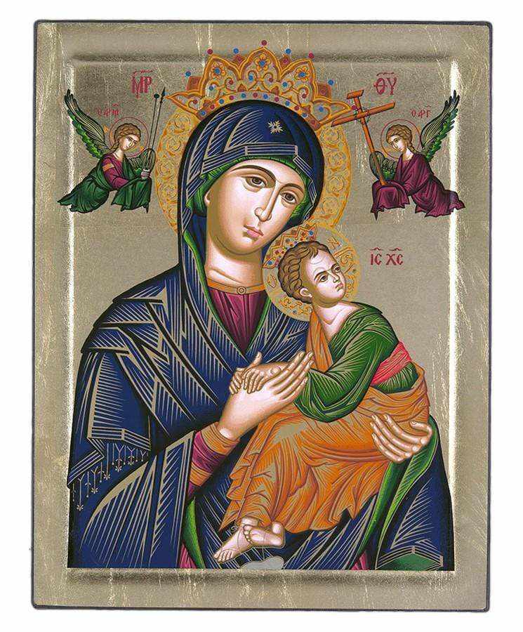 Virgin Mary Permanent Helper - Engraved wooden image on canvas with golden background - Mount Athos — additional product image 6 from Christianity Art