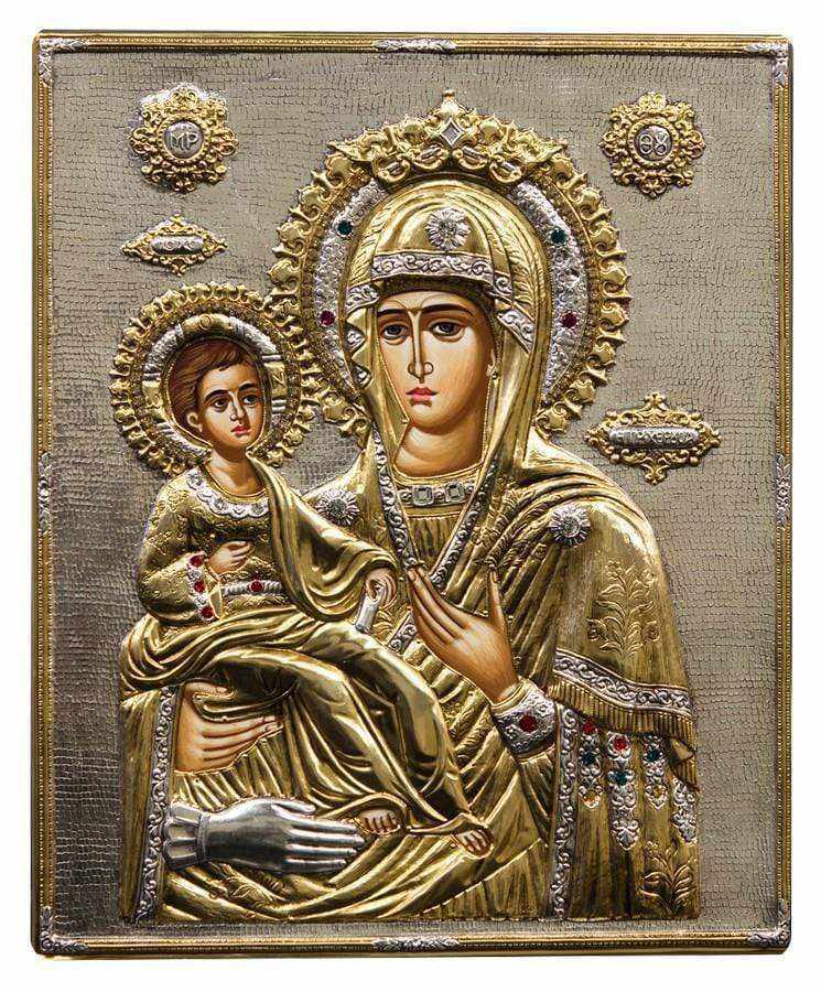 Virgin Mary Triherousa - Silver image in wood, locally gilded - Mount Athos — additional product image 6 from Christianity Art