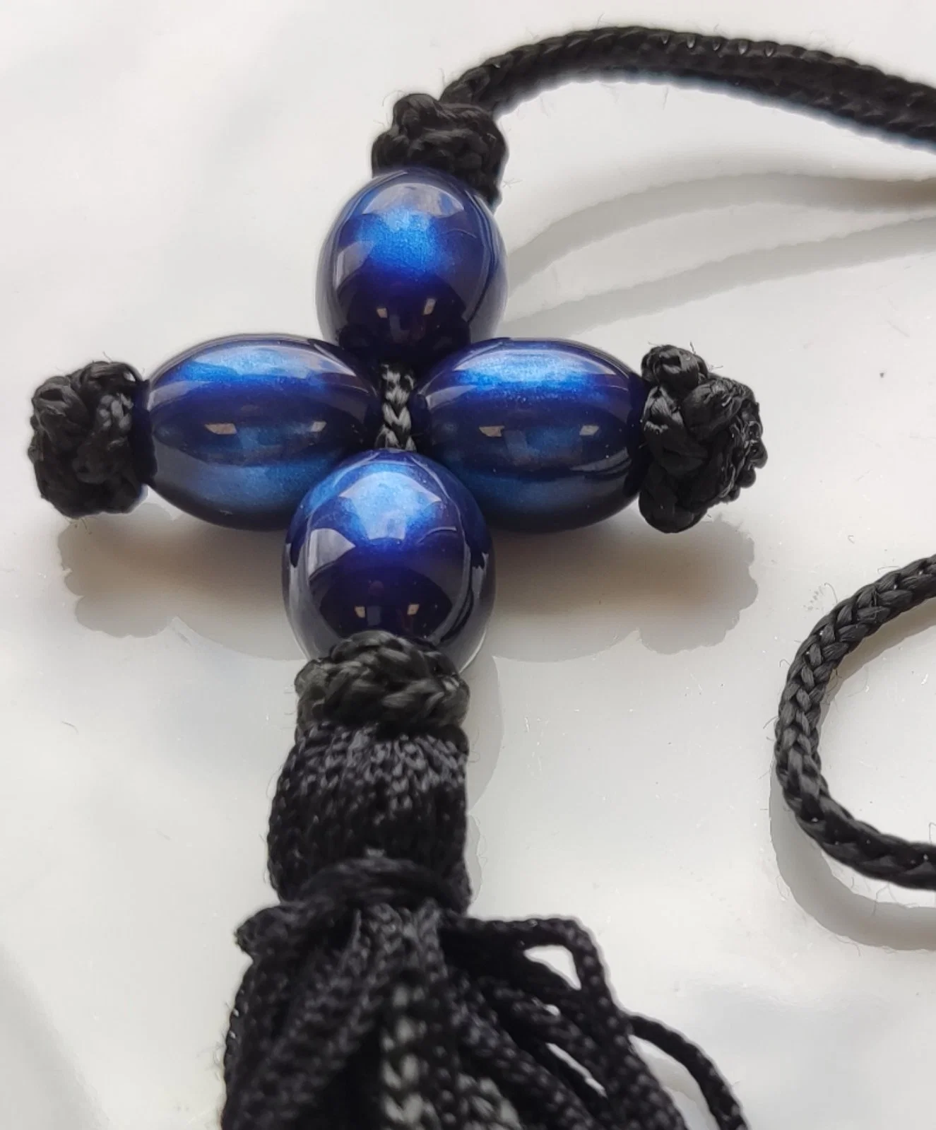 Athonite Waxed Prayer Rope with Blue-Bead Cross & Tassel — additional product image 3 from Christianity Art