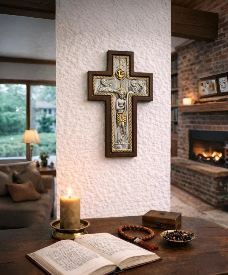 Holy Cross – Silver Cross of Blessing with a Representation of the Baptism of Jesus Christ — additional product image 2 from Christianity Art