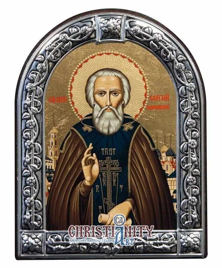 Saint Sergios - Image in wood with indelible metal frame - Mount Athos