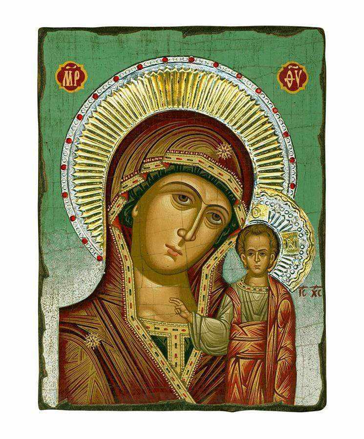 Our Lady of Kazan - Old wooden image with silver halo locally gold plated - Mount Athos — additional product image 5 from Christianity Art