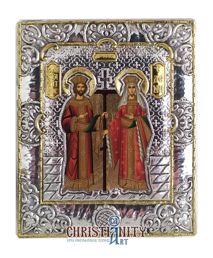 Saint Constantine and Saint Helen - Silver icon on wood, locally gilded - Mount Athos — additional product image 3 from Christianity Art