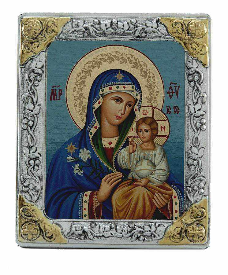 Virgin Mary of the Lilies - Silver image in wood, locally gilded - Mount Athos — additional product image 6 from Christianity Art
