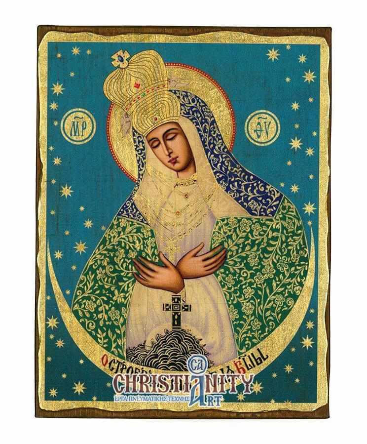 Virgin Mary Deomeni - Wooden aged image on canvas with golden background - Mount Athos