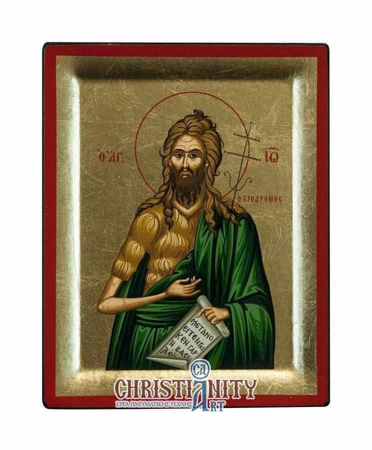 Saint John the Baptist - Engraved wooden image on canvas with gold background - Mount Athos