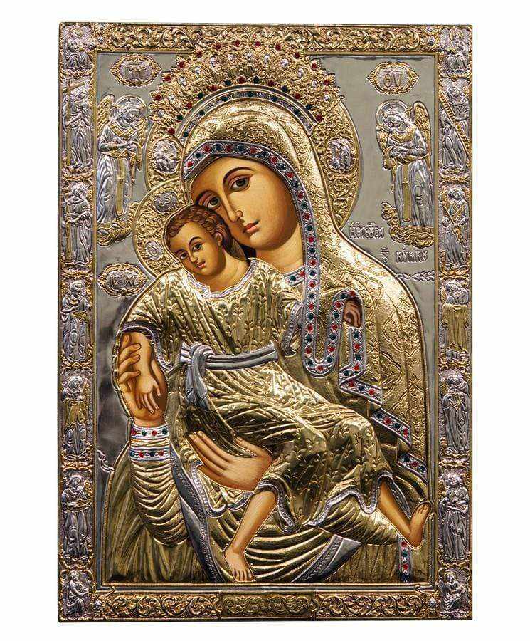 Virgin Mary Theotokos Elousa - Silver image on wood, locally gilded - Mount Athos — additional product image 7 from Christianity Art