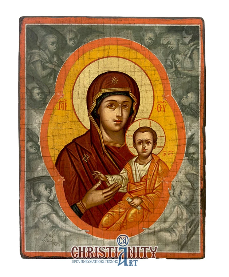 Virgin Mary Guide - Handmade hagiography - Wooden image painted on canvas - Mount Athos