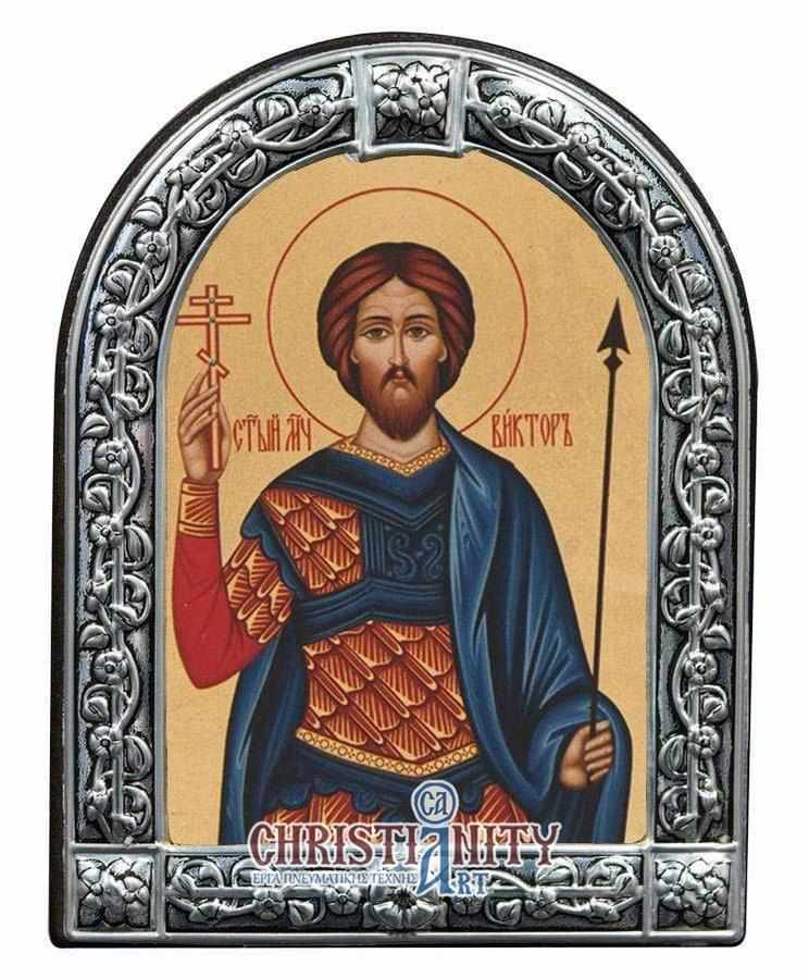 Saint Victor - Image in wood with indelible metal frame - Mount Athos