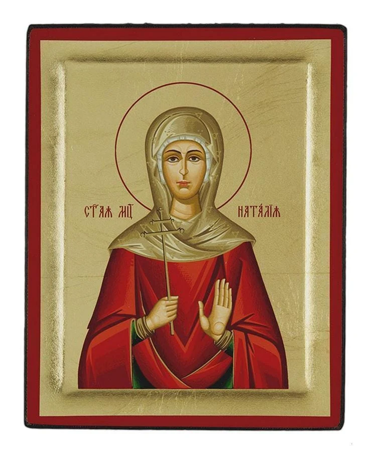 Saint Natalia - Excavated wooden image on canvas with gold background - Mount Athos — additional product image 7 from Christianity Art