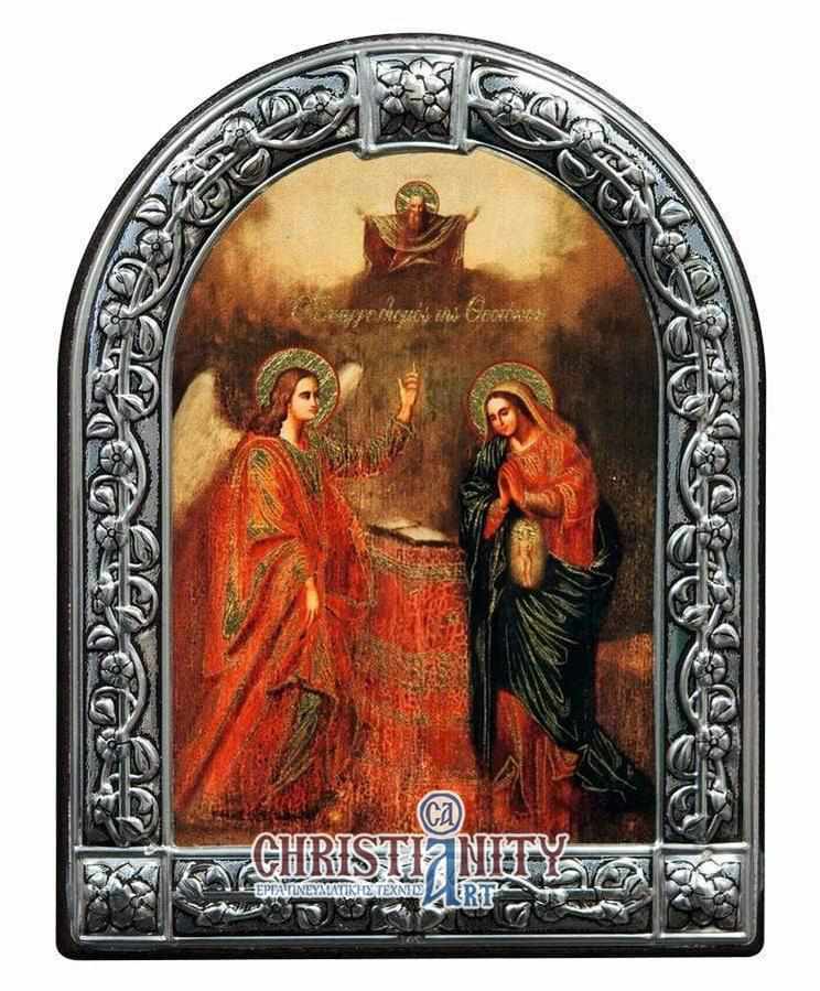 The Annunciation - Image in wood with indelible metal frame - Mount Athos