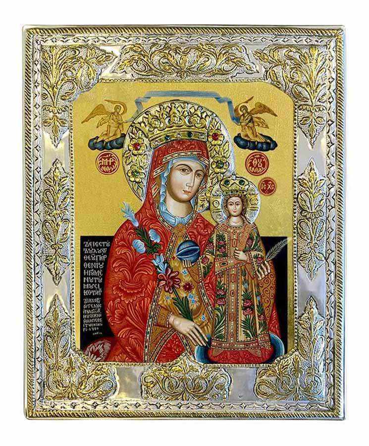 Virgin Mary of Rhodes - Silver image in wood, locally gilded - Mount Athos — additional product image 14 from Christianity Art