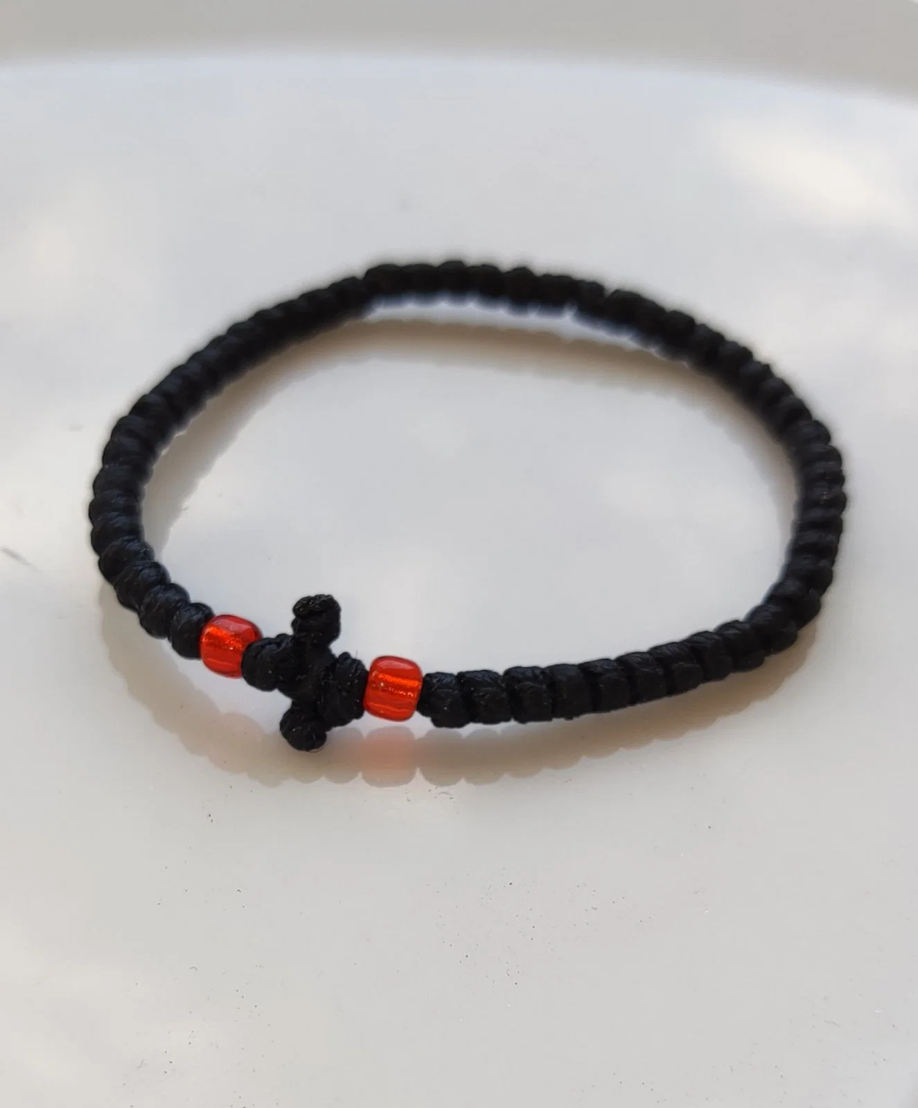 Athonite Waxed Prayer Rope Bracelet with Braided Cross & Beads