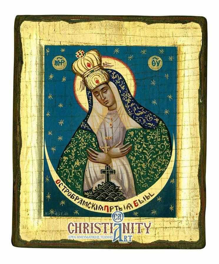 Virgin Mary Deomeni - Handmade icon of hagiography on aged wood - Mount Athos