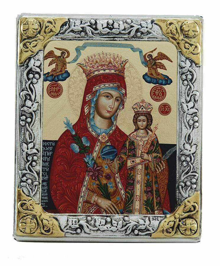 Virgin Mary of Rhodes - Silver image in wood, locally gilded - Mount Athos — additional product image 7 from Christianity Art