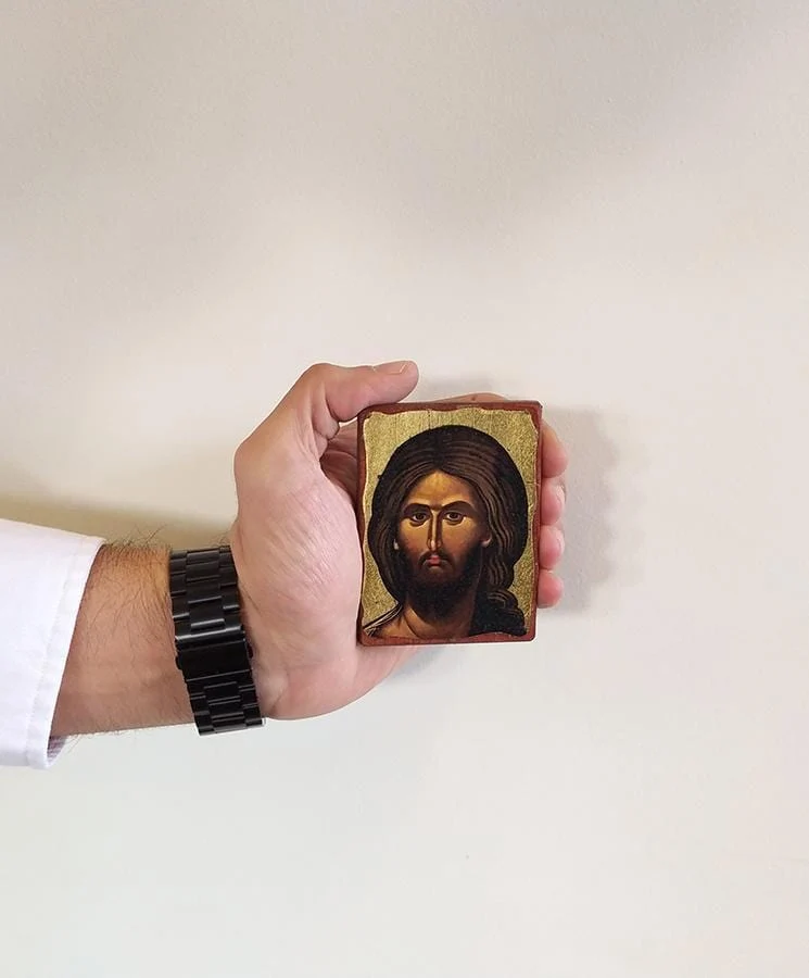 Jesus Christ - Wood aged image on canvas with golden background - Mount Athos — additional product image 4 from Christianity Art