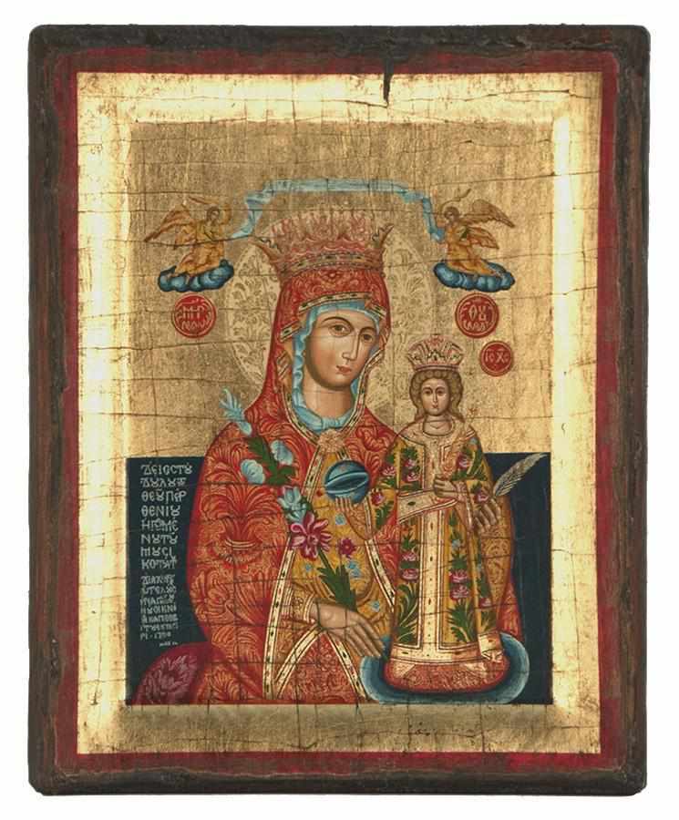 Our Lady of Rods - Engraved wooden aged image on canvas with golden background - Mount Athos — additional product image 5 from Christianity Art