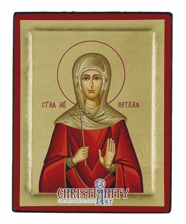 Saint Natalia - Excavated wooden image on canvas with gold background - Mount Athos — additional product image 2 from Christianity Art