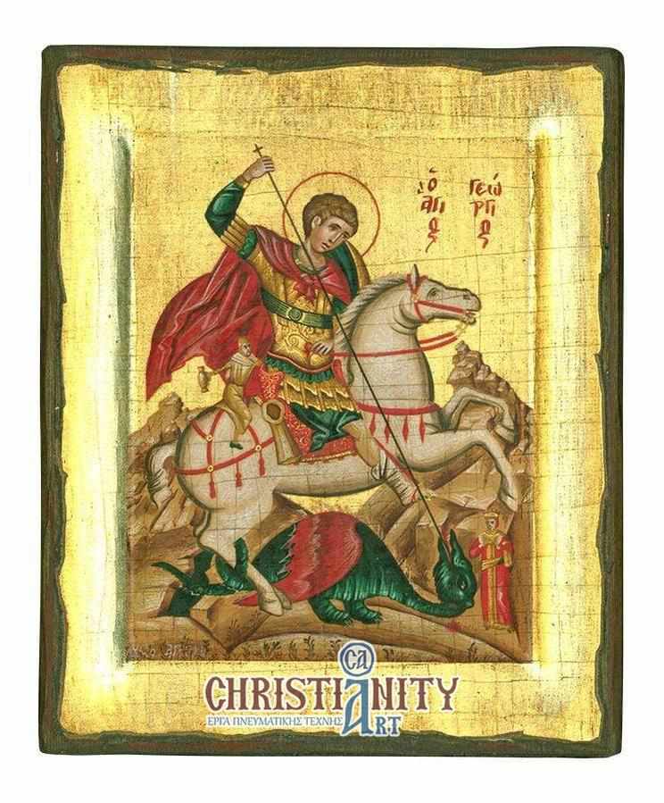 Saint Georgios - Handmade icon of hagiography on aged wood - Mount Athos