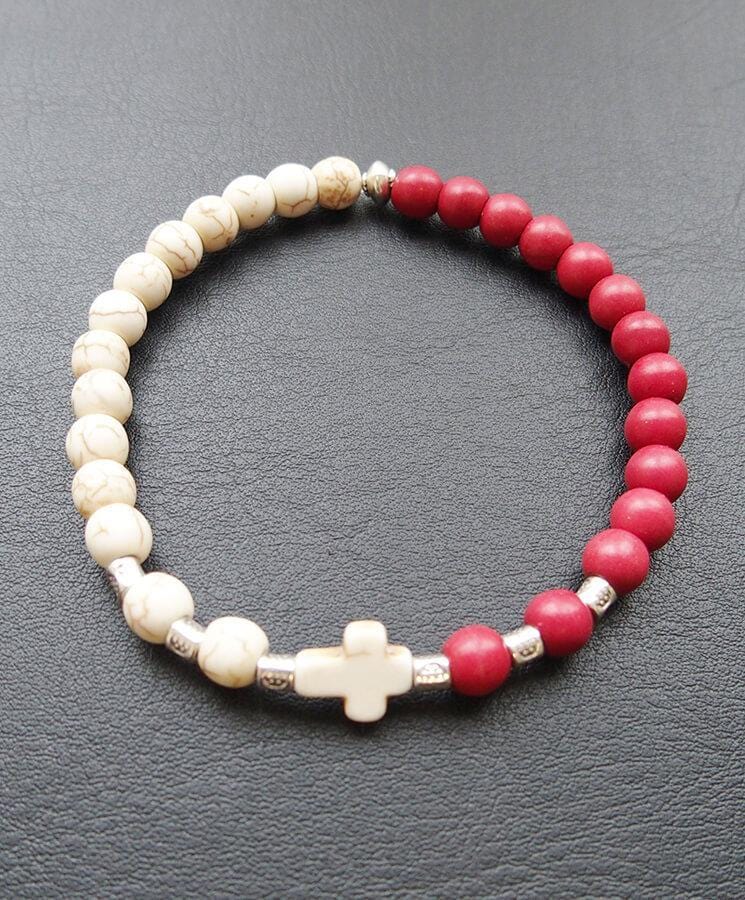 Howlite Bead Bracelet with Cross