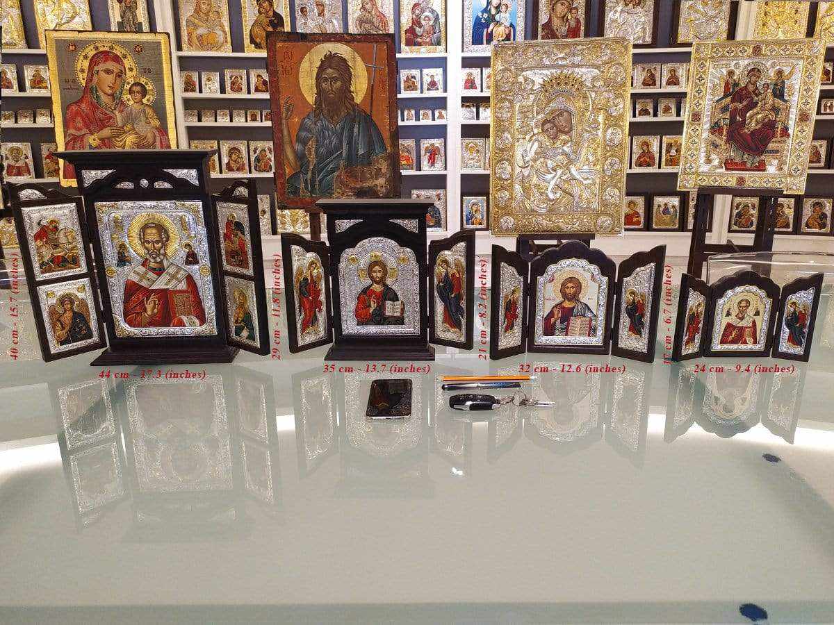 Virgin Mary Permanent Help - Silver icon triptych in wood, locally gilded - Mount Athos — additional product image 3 from Christianity Art