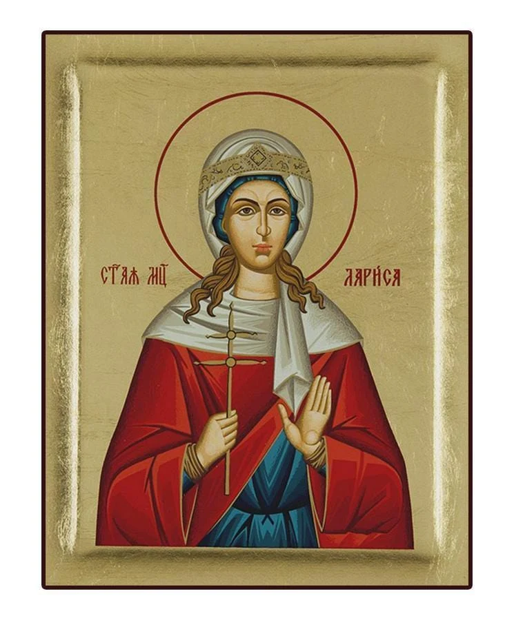Saint Larissa - Excavated wooden image on canvas with gold background - Mount Athos — additional product image 6 from Christianity Art
