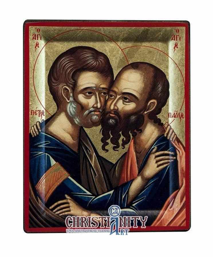 Saints Peter and Paul - Engraved wooden image on canvas with gold background - Mount Athos