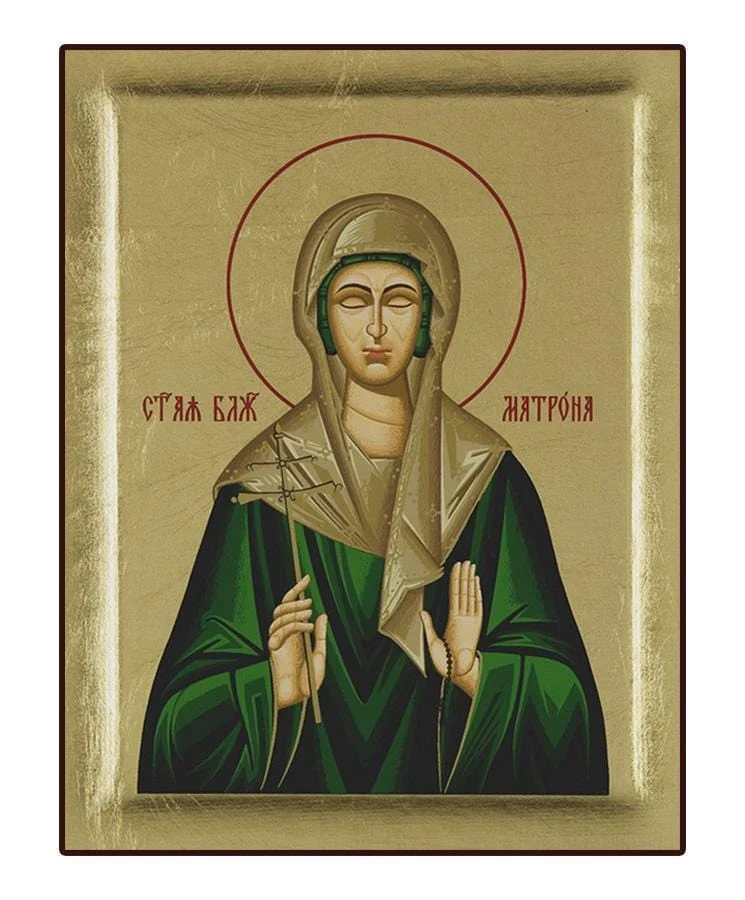 Saint Matrona - Excavated wooden image on canvas with gold background - Mount Athos — additional product image 6 from Christianity Art