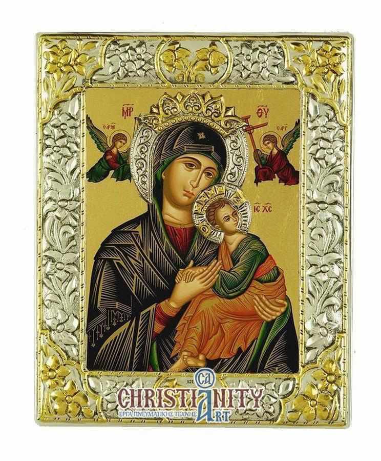 Virgin Mary Permanent Help - Silver image in wood, locally gilded - Mount Athos — additional product image 3 from Christianity Art