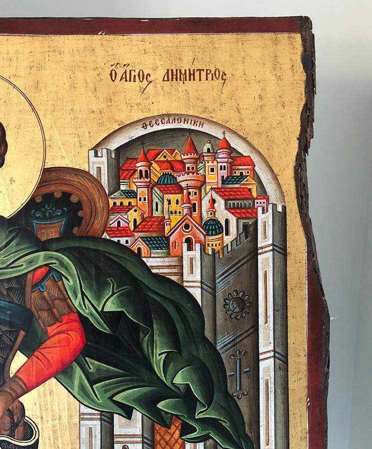 Saint Demetrius - 100% handmade wooden picture on canvas with gold background - Mount Athos — additional product image 7 from Christianity Art