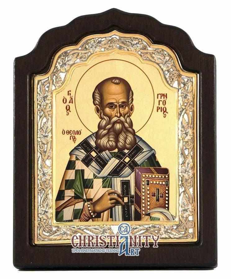 Saint Gregory - Silver icon on wood, locally gilded - Mount Athos