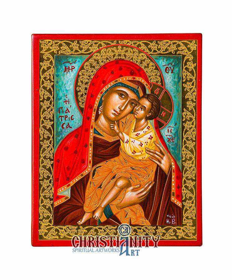 Virgin Mary Giatissa - Stylvoti 100% handmade image on canvas with gold background 24 carats in specially processed wood - Mount Athos
