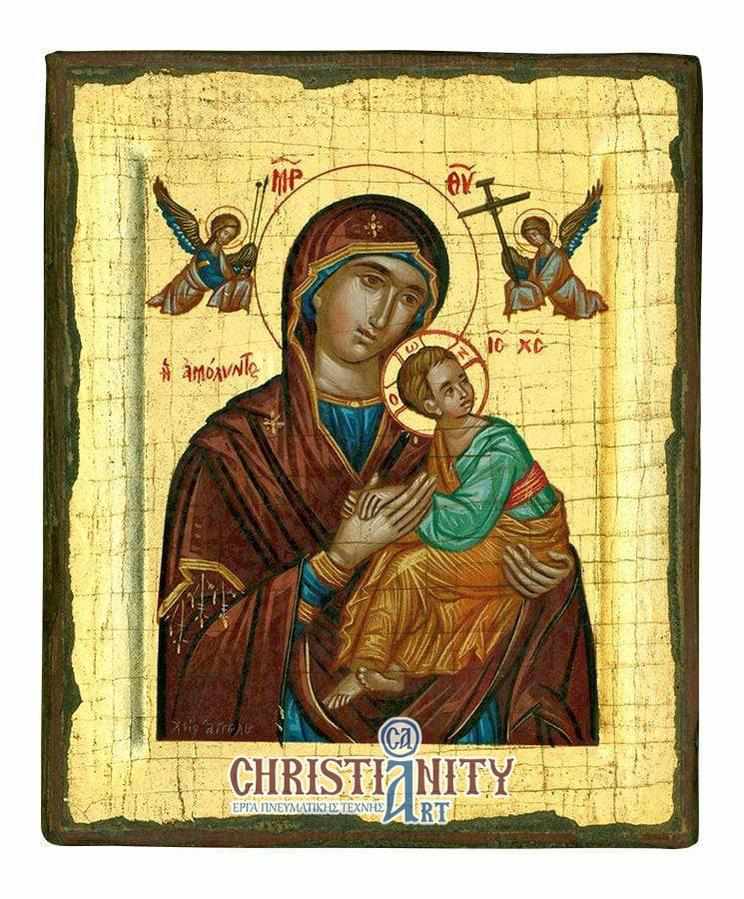 Virgin Mary of Passion - Handmade icon of hagiography on aged wood - Mount Athos