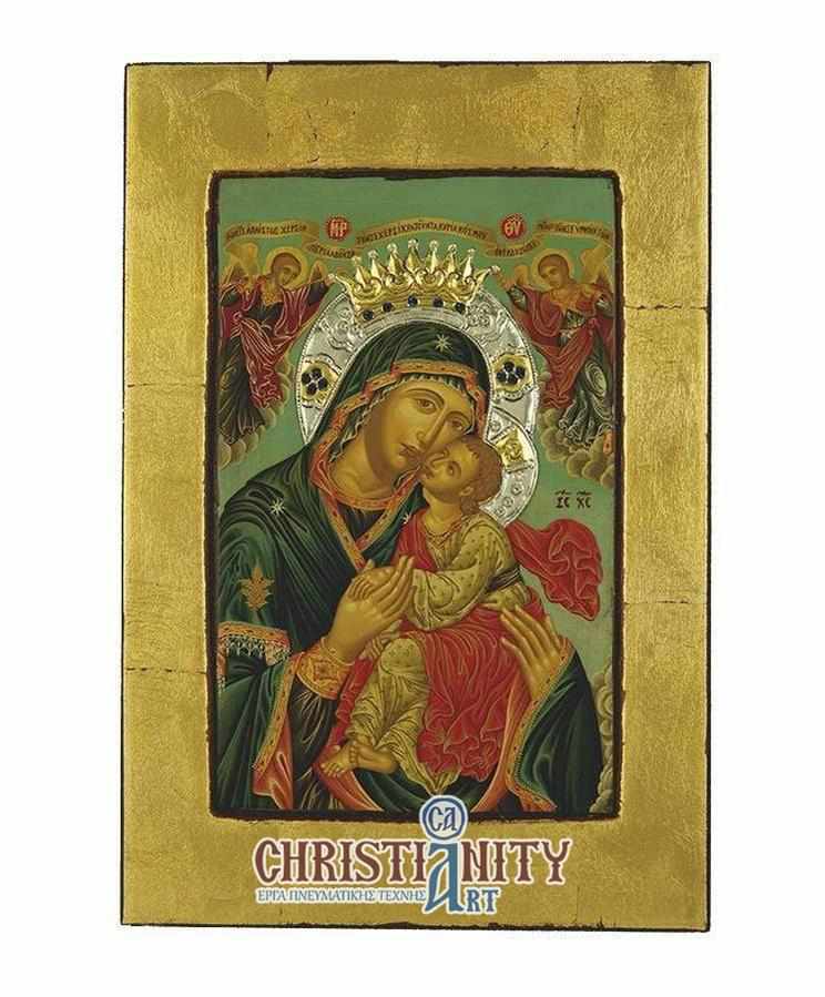 Virgin Mary Glylofilousa - Old wooden image with silver halo locally gold plated - Mount Athos — additional product image 4 from Christianity Art