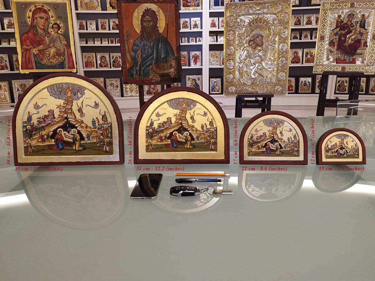The Birth of Christ - 100% handmade wooden image on canvas with gold background - Mount Athos — additional product image 3 from Christianity Art